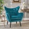 Alyssa - Velvet Arm Chair With Wingback Design - Teal - Image 4