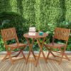 3 Piece Acacia Bistro Set, Folding Patio Furniture For Garden Backyard Balcony Porch With 1 Coffee Table And 2 Foldable Chairs - Light Brown - Image 14
