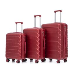 Set 3 Pieces 20" / 24" / 28" Abs Spinner Wheel Luggage, Matching Color, With Combination Lock - Wine Red