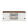 Modern Farmhouse Barn Door 3 Shelf TV Stand For TVs Up To 65” - Rustic Oak / Brushed White - Image 2