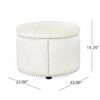 Elegant Round Ottoman With Studded Rim - Beige - Image 3