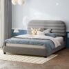 Queen Size Upholstered Platform Bed Frame And Stylish Curve Shaped Design - Gray - Image 10