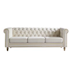 Chesterfield - Velvet Sofa 84.65" For Living Room - Beige