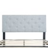 Modern Twin Size Upholstered Platform Bed Frame With Button Tufted Linen Fabric Headboard - Light Gray - Image 9