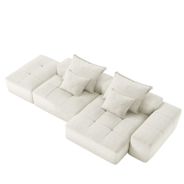 Modern Oversized Modular Sectional Sofa With Ottoman, Seat, Chaise Lounge And Armrest, Sparkling Chenille Fabric Soft Cushion Sofa With 4 Pillows, 4 Pieces Diy Combination Tufted Sofa, No Assembly Required - Beige