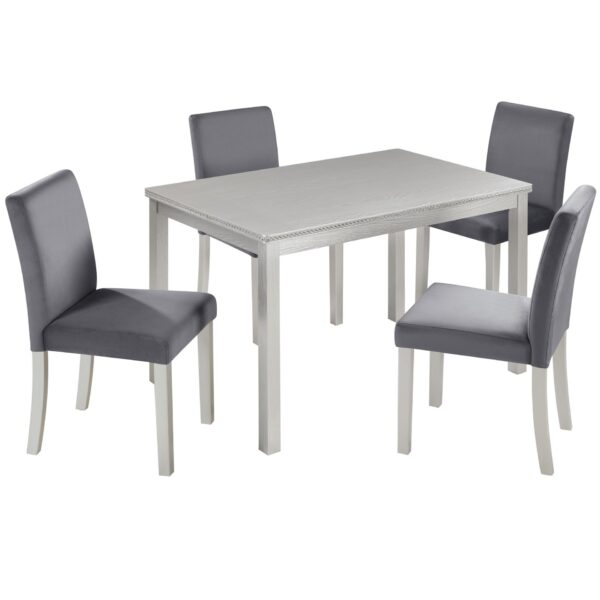 5 Pieces Wooden Dining Table Set, Kitchen Table Set With A Rectangular Table And 4 Upholstered Chairs - Silver Gray