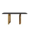 70.87" Modern Artificial Stone Black Curved Metal Leg Dining Table - Black / Gold - Image 3