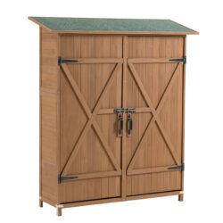 Outdoor Storage Shed With Lockable Door, Wooden Tool Storage Shed With Detachable Shelves & Pitch Roof - Yellow Brown
