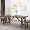 Farmhouse Style Dining Table With Wood Like Top - Antique Brown - Image 4