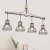 Dining Room Light Fixture / Chandelier Table, 40 -" Hanging For Farmhouse Linear Chandeliers, 5 Light Kitchen Island Lighting Ceiling Chandelier, With Metal Lampshade - Gold / Matte Black - Image 2