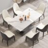 63" Modern Artificial Stone Crescent-Shaped Metal Legs, Can Accommodate 6-8 People - White / Black - Image 2