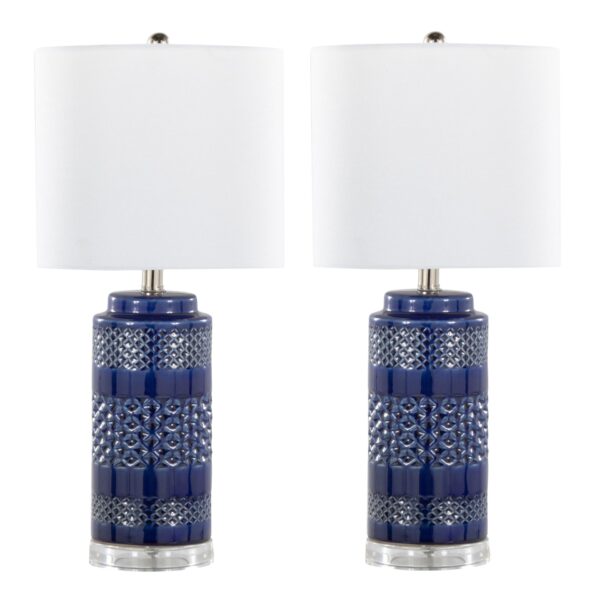 Casa - Contemporary Table Lamp (Set of 2) - Glossy Navy Crackle / Polished Nickel / White