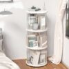 360° Rotating Bookshelf, Small Corner Bookcase, 3 Tier Floor Standing Organizer, Round - Cream White - Image 15