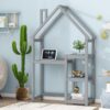 House-Shaped Wooden Writing Desk, Kids Study Table, Bookshelf & Toy Storage - Gray - Image 7