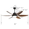 54" Indoor Ceiling Fan With Dimmable LED Light ABS Blades Remote Control Reversible DC Motor For Living Room - Black - Image 8