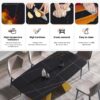 70.87" Modern Artificial Stone Curved Metal Leg Dining Table, Can Accommodate 6-8 People - Black / Gold - Image 7