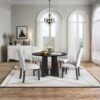 5 Piece Round Dining Table Set, Modern Dining Table And 4 Upholstered Chairs For Dining Room, Kitchen Room, Living Room - Beige / Black - Image 3