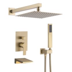 Modern 10" Wall Mounted Rainfall Shower Head System - Brushed Gold