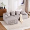 Compression Sofa: Combining Chaise Longue With 3 Seater, Corduroy Fabric, Full Sponge Compression Sofa, Combined Sofa With 4 Pillows For Living / Home Furniture / Apartment - Light Gray - Image 5