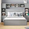 Queen Size Bed With All In One Cabinet, Shelf And Sockets, Twin Long Trundle - Gray - Image 12