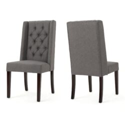 Elegant Tufted Dining Chair (Set of 2) With High Backrest - Dark Gray