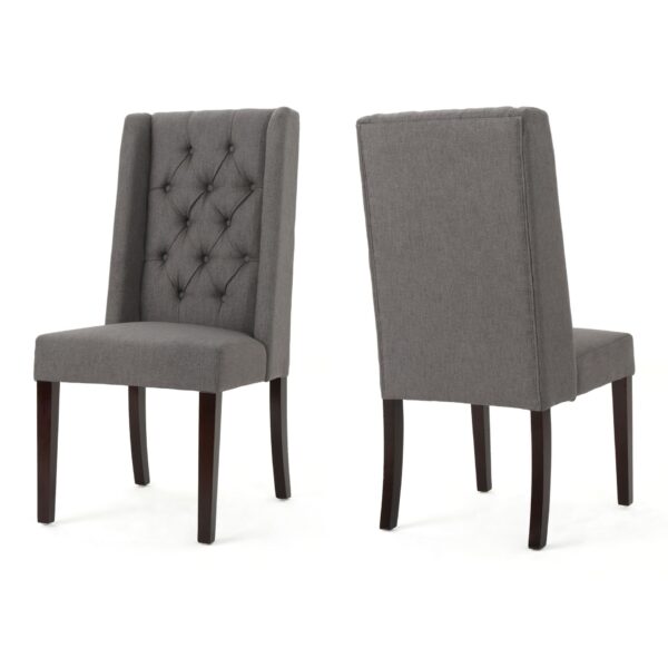 Elegant Tufted Dining Chair (Set of 2) With High Backrest - Dark Gray