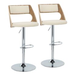 Cecina - Mid-Century Modern Adjustable Height Barstool With Swivel With Oval Footrest (Set of 2) - Chrome / Zebra / Cream