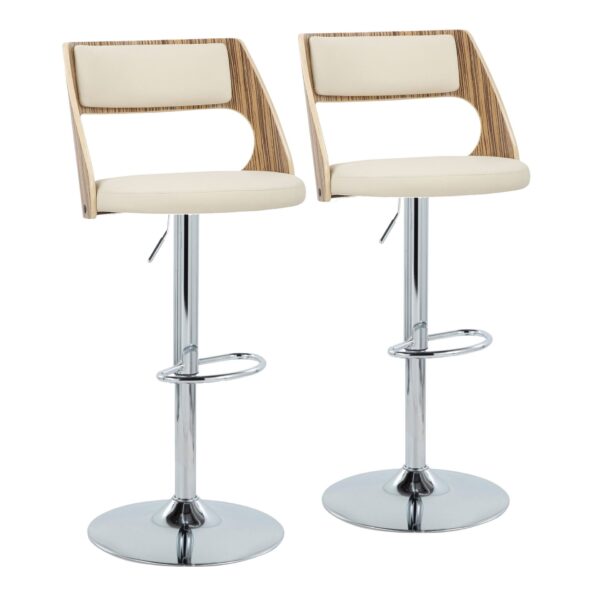 Cecina - Mid-Century Modern Adjustable Height Barstool With Swivel With Oval Footrest (Set of 2) - Chrome / Zebra / Cream
