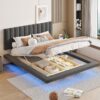 Queen Size Upholstered Hydrualic Platform Floating Bed With LED Light And USB Port - Gray - Image 24