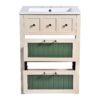 Bathroom Vanity With Ceramic Sink, Bathroom Vanity Cabinet With 2 Drawers, Wooden Bathroom Sink Cabinet - Beige / Green - Image 13