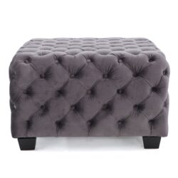 Modern Glam Velvet Ottoman With Button Tufted Diamond Stitch Design - Gray