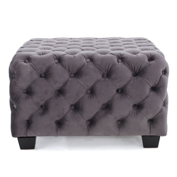 Modern Glam Velvet Ottoman With Button Tufted Diamond Stitch Design - Gray