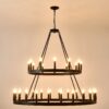 2 Tiers Wagon Wheel Chandelier Wooden Farmhouse 36 Light (24 / 12) Or (12 / 24) Metal Chandeliers 2 Story Light Fixtures Industrial For High Ceiling Living Dining Room Foyer, Adjustable Height - Black - Image 24