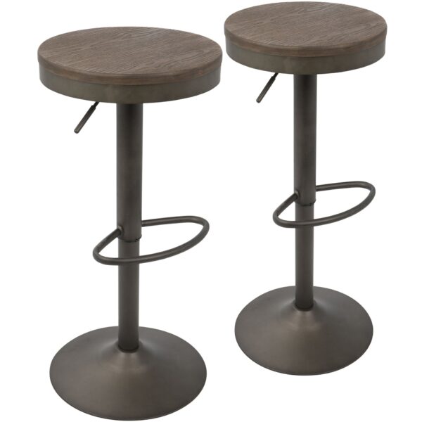 Dakota - Industrial Adjustable Barstool (Set of 2) - Antique / Brown