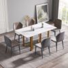63" Modern Artificial Stone Straight Edge Metal Leg Dining Table, 6 People - White / Gold - Image 2