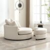 360° Swivel Accent Barrel Chair With Storage Ottoman & 4 Pillows, Modern Chenille Leisure Chair Round Accent For Living Room - Cream - Image 25