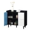 Modern Sideboard Buffet Cabinet With Red Doors And Unique Panel Styling - Black - Image 16