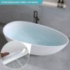Solid Surface Matte Tub, Freestanding Solid Surface Resin Stone Bathtub, Solid Surface Matte White Soaking Tub, Free Standing Tub With Overflow And Pop-Up Drain - Matte White - Image 5