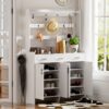 Minimalist 4 Door Shoe Cabinet With Coat Rack, Spacious Top, 3 Drawers, 8 Shelves, Metal Hooks And Handles For Hallway - White - Image 8