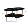 Oval Glass Coffee Table, Modern Table In Living Room Oak Wood Leg Tea Table 3-Layer Tempered Glass Table - Brown / Black - Image 3