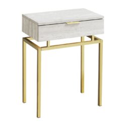 Accent Side Table, Storage Drawer, Marble Look - Beige