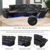 Modern Faux Leather Manual Reclining With Center Console With LED Light Strip, Living Room Furniture Set, Symmetrical Couch With 2 Cup Holders And Storage For Living Room - Black - Image 6