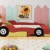 Full Size Race Car Shaped Platform Bed With Wheels - Red - Image 15