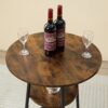 3 Piece Round Dining Table, Two-Level Small Dining Table With Storage, Bar Table, Two Upholstered Bar Chairs With Backrest - Antique Brown / Black - Image 8