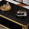 Top And Bottom Double Layer Tempered Glass Coffee Table And Mirror Finished Stainless Steel Frame - Black / Gold - Image 4