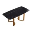 70.87" Modern Artificial Stone Black Curved Metal Leg Dining Table, Can Accommodate 6-8 People - Black / Gold - Image 5