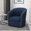 Modern Upholstered Swivel Club Chair With Nailhead Trim - Blue - Image 2