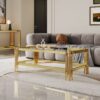 Top And Bottom Double Layer Tempered Glass Coffee Table And Mirror Finished Stainless Steel Frame - Gold - Image 2