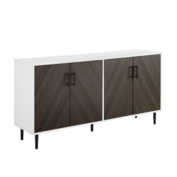 Mid-Century Modern Faux Bookmatch Door Buffet - Ash Brown / Solid White