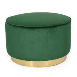 Round Velvet Ottoman, Upholstered Foot Stool For Living Room, Entryway - Emerald